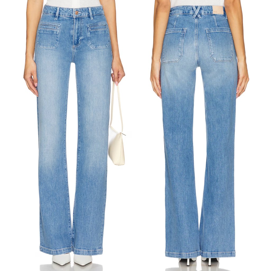 Paige Leenah Patch Pockets Jeans In Adley Light Wash Blue Denim Straight Leg 30